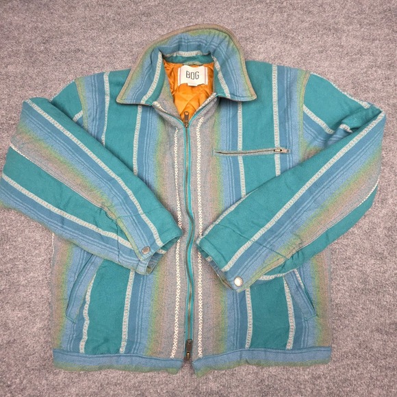 BDG UO Brushed Stripe Work Jacket Men's Large Green Aztec Southwest Zip Lined